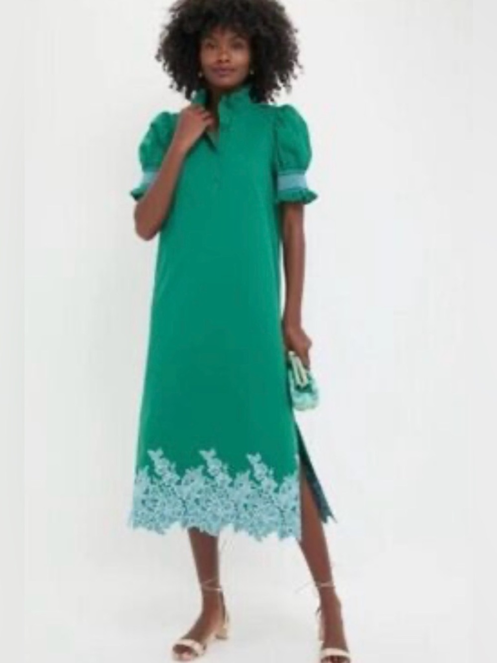 Tuckernuck Hyacinth House Green & Baby Blue Embroidery Eliza Midi Dress XS